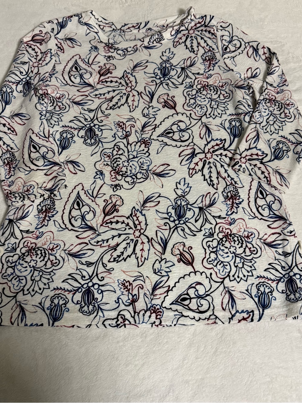 Croft & Barrow Womens M Floral Paisley Tunic Top Long Sleeve Side Button Stretch